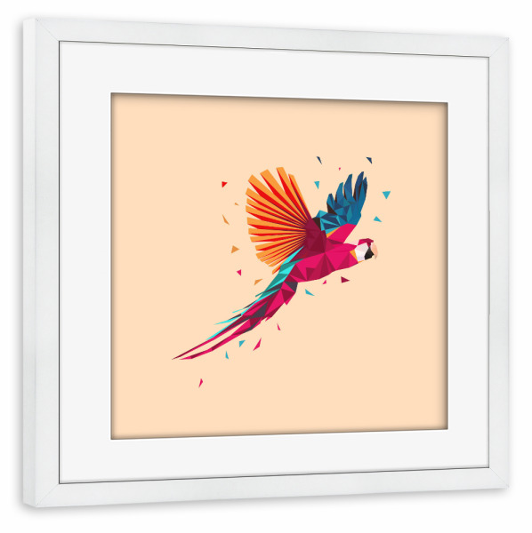 Poster mit Rahmen weiß "Papagei Geometrisch" artboxONE - Tiere,Geometrie