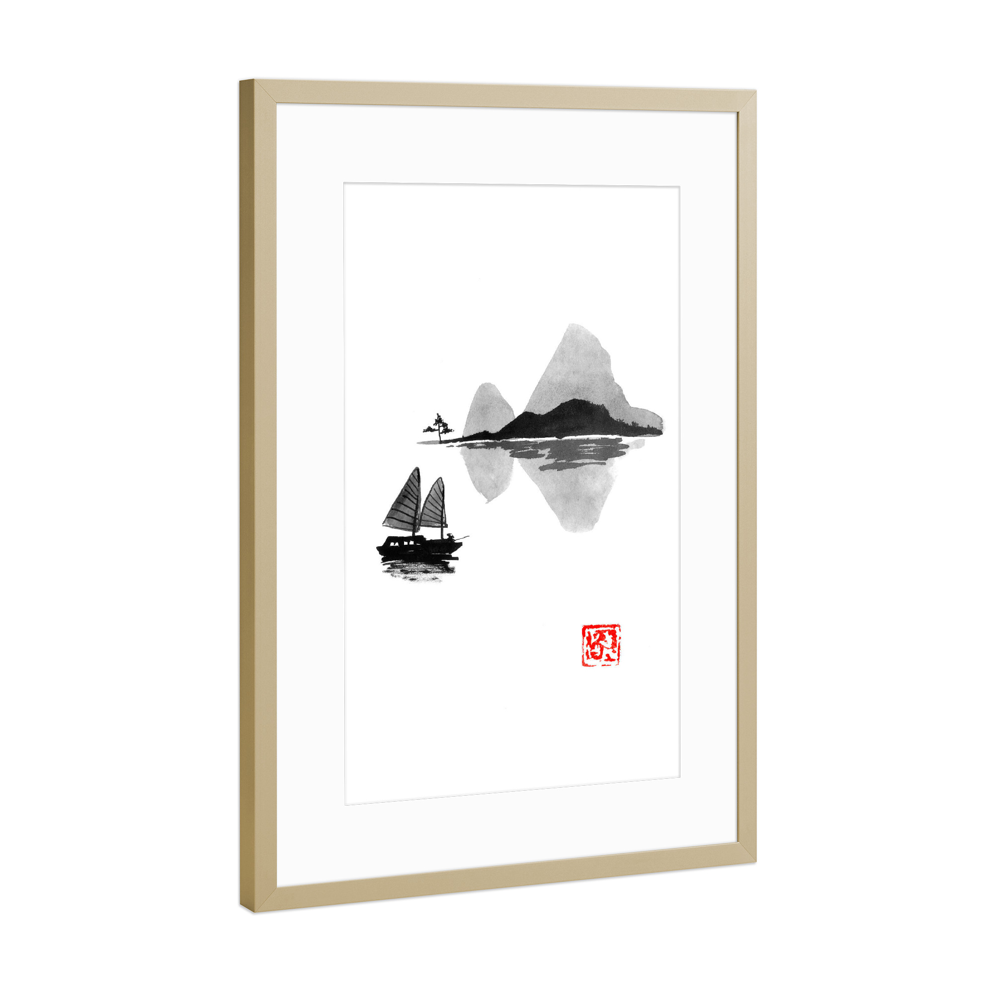 Poster mit Rahmen Gold "Boat close to the island" artboxONE - Natur