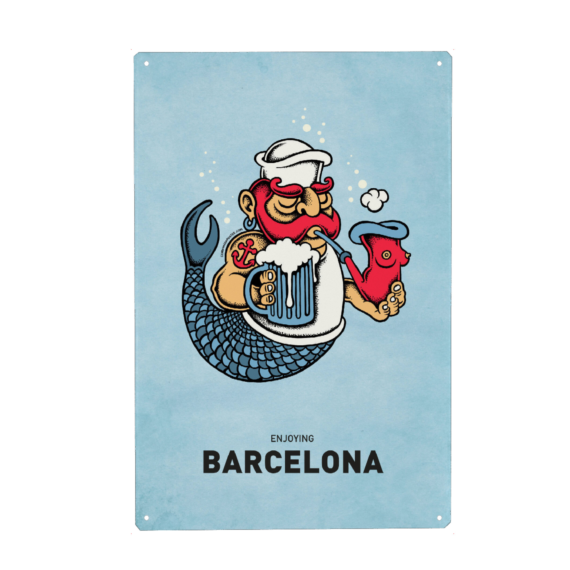 Metall Poster "Barcelona Sailor Mermaid" artboxONE - Städte,Reise,Streetart,Städte / Barcelona,Lustig