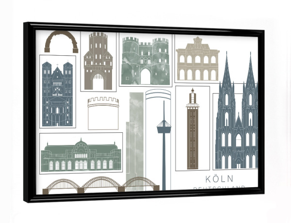 Poster mit schwarzem Rahmen "Cologne skyline, navy" artboxONE - Städte,Städte / Köln,Reise,Architektur