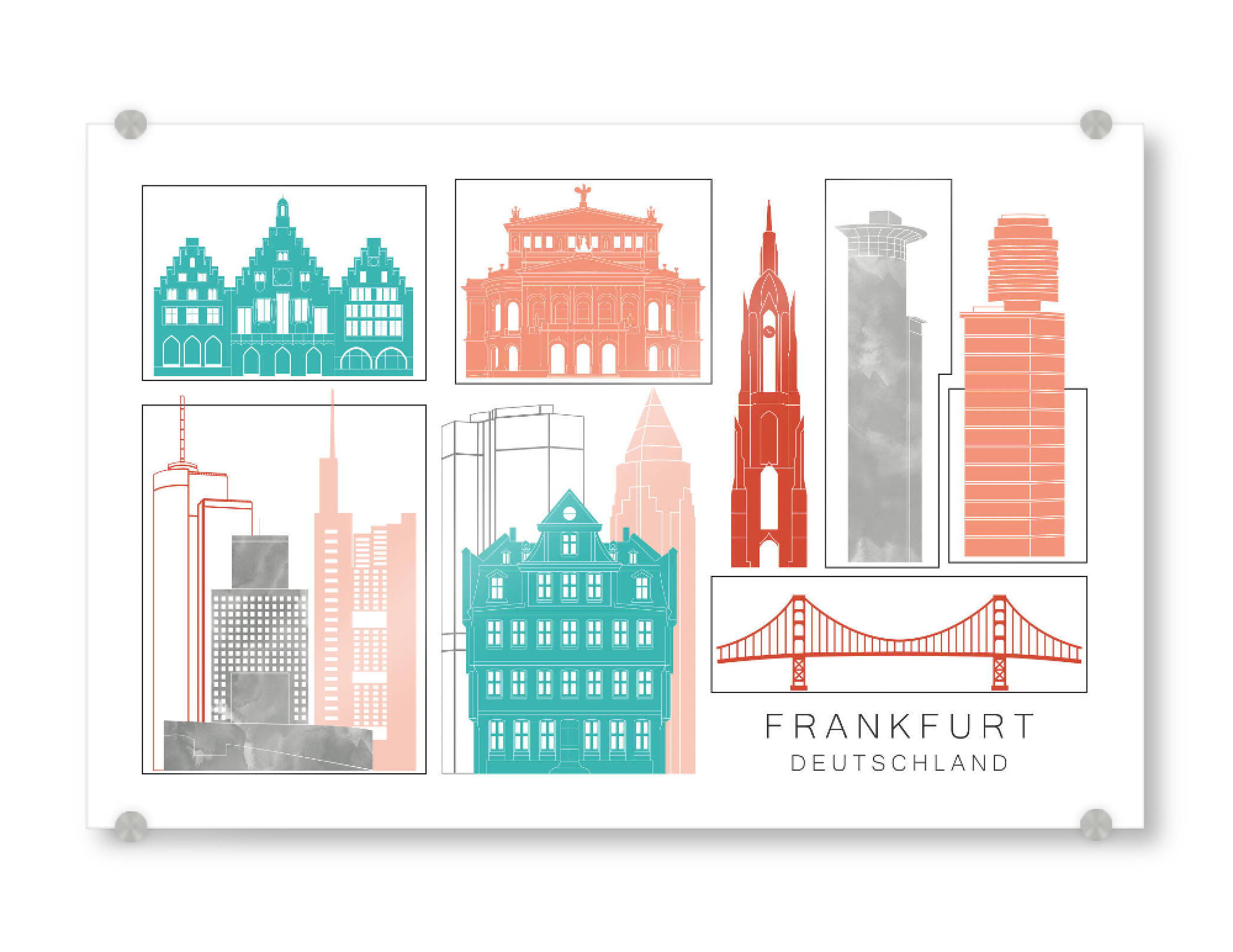 Acrylglasbild "Frankfurt skyline coral" artboxONE - Städte,Reise,Architektur,Städte / Frankfurt