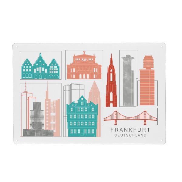 Metall Poster "Frankfurt skyline coral" artboxONE - Städte,Reise,Architektur,Städte / Frankfurt