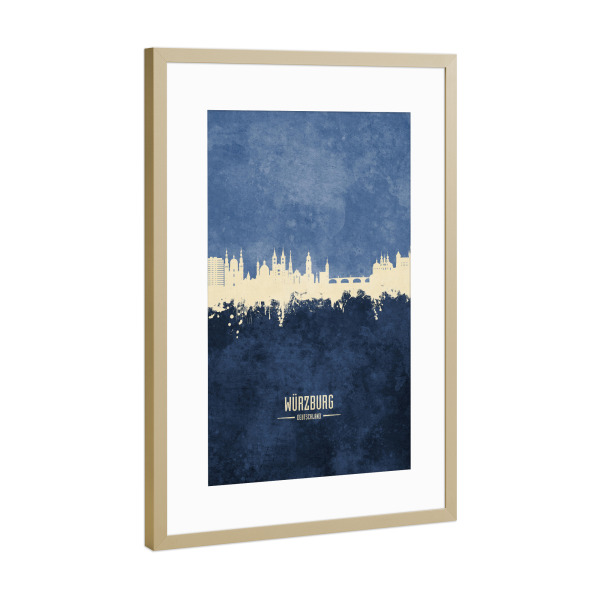 Poster mit Rahmen Gold "Würzburg Germany Skyline Navy" artboxONE - Städte