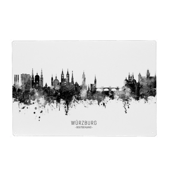 Metall Poster "Würzburg Germany Skyline BW Text" artboxONE - Städte