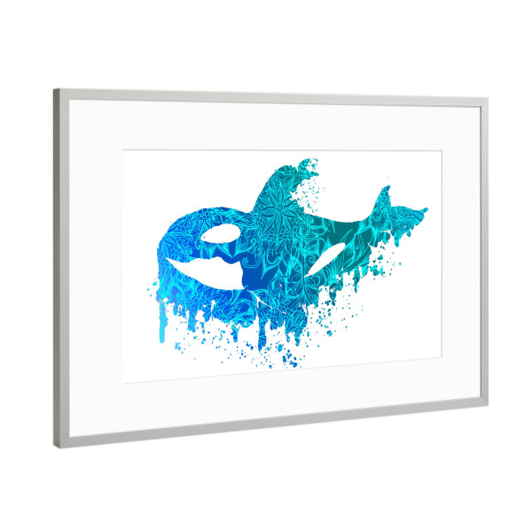Poster mit Rahmen Silber "Blue Floral Orca" artboxONE - Tiere,Unterwasser