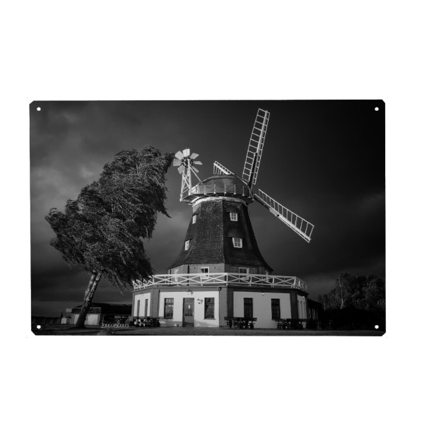 Metall Poster "Windmühle im Sturm" artboxONE - Natur,Reise,Schwarzweiß,Architektur,Reise / Strand und Meer