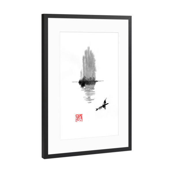 Poster mit Rahmen Schwarz (Metallic) "Hand island" artboxONE - Natur