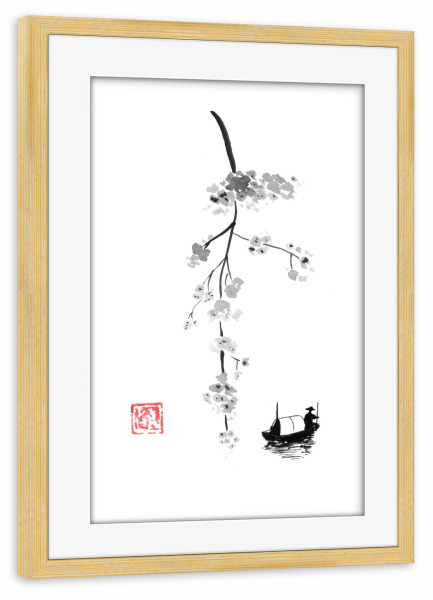 Poster mit Rahmen kiefer "Branch on the river li" artboxONE - Natur
