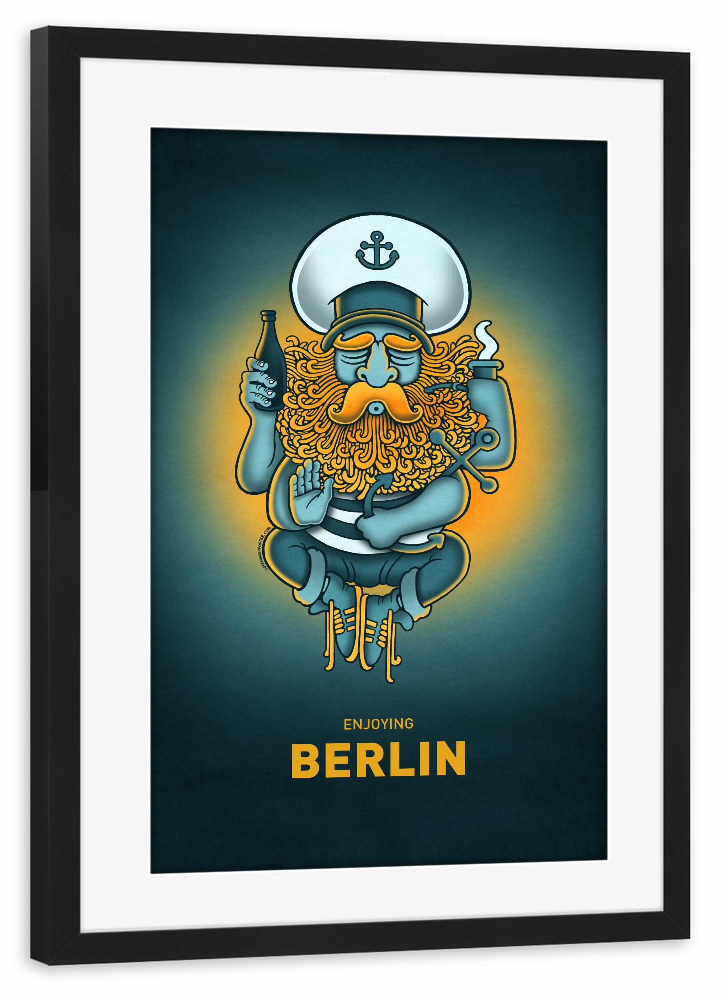 Poster mit Rahmen schwarz "Berlin Sailorgod" artboxONE - Städte,Städte / Berlin,Reise,Streetart,Lustig