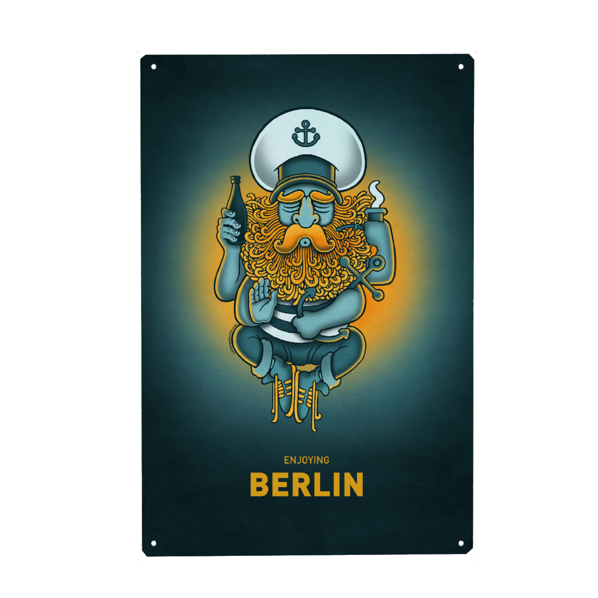 Metall Poster "Berlin Sailorgod" artboxONE - Städte,Städte / Berlin,Reise,Streetart,Lustig