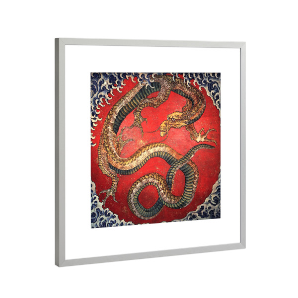 Poster mit Rahmen Silber "Der Drache von Hokusai" artboxONE - Tiere,Fiktion