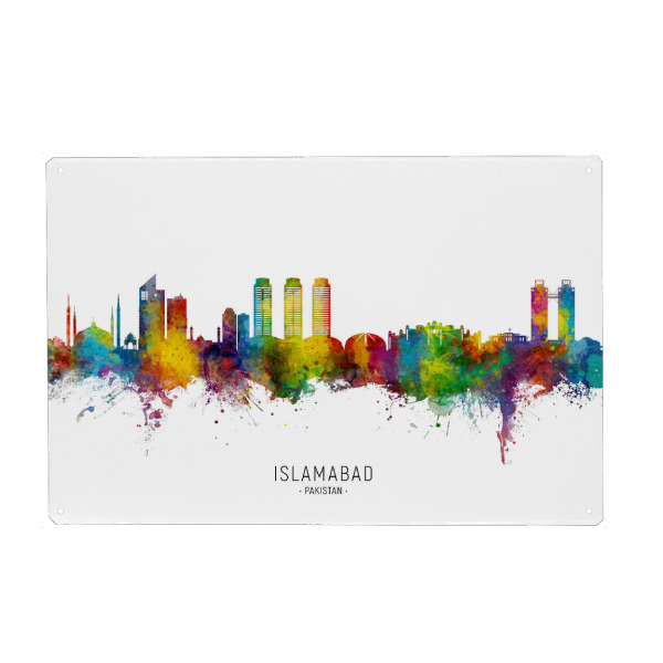 Holzbild "Islamabad Pakistan Skyline txt" artboxONE - Städte - Islamabad,Pakistan,Skyline,Cityscape,Stadtbild,Watercolor,City,Stadt,Colorful,Bunt