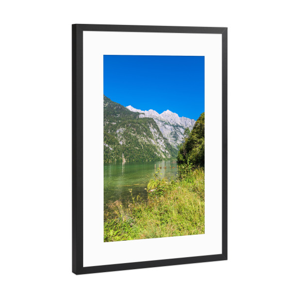 Poster mit Rahmen Schwarz (Metallic) "Ufer des Königssees" artboxONE - Natur,Reise