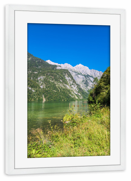 Poster mit Rahmen weiß "Ufer des Königssees" artboxONE - Natur,Reise