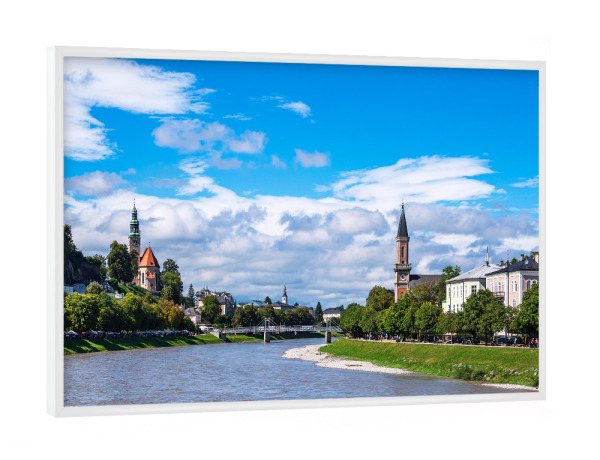 Poster mit weißem Rahmen "Fluss Salzach in Salzburg" artboxONE - Städte,Natur,Reise,Architektur