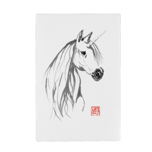 Holzbild "Unicorn licorne" artboxONE - Tiere - Unicorn,Horse,Animal,Sumie,Pferd,Einhorn,Mystisch,Malerei,Japan
