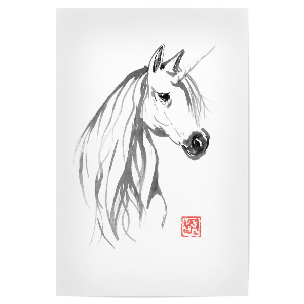 Poster "Unicorn licorne" artboxONE - Tiere - Unicorn,Horse,Animal,Sumie,Pferd,Einhorn,Mystisch,Malerei,Japan