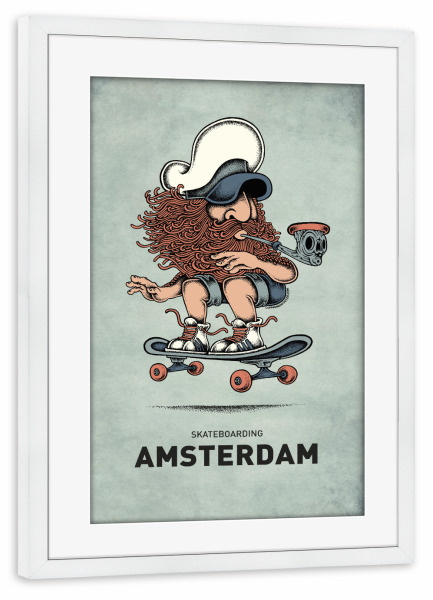 Poster mit Rahmen weiß "Amsterdam Skateboard" artboxONE - Städte,Reise,Streetart,Städte / Amsterdam,Lustig