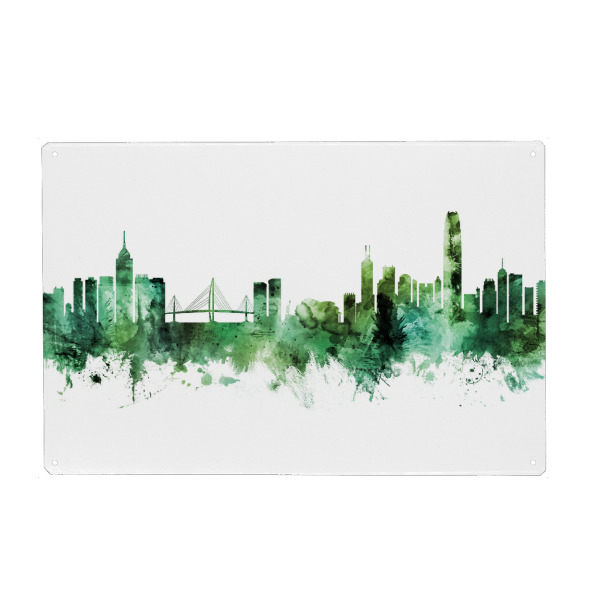 Holzbild "Hong Kong Skyline Green" artboxONE - Städte