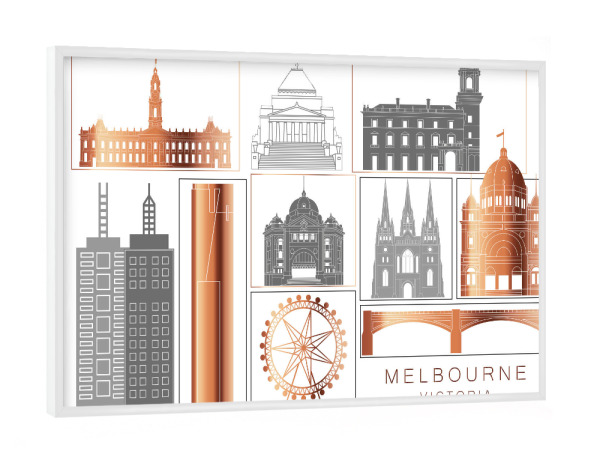 Poster mit weißem Rahmen "Melbourne skyline copper" artboxONE - Städte,Reise,Architektur