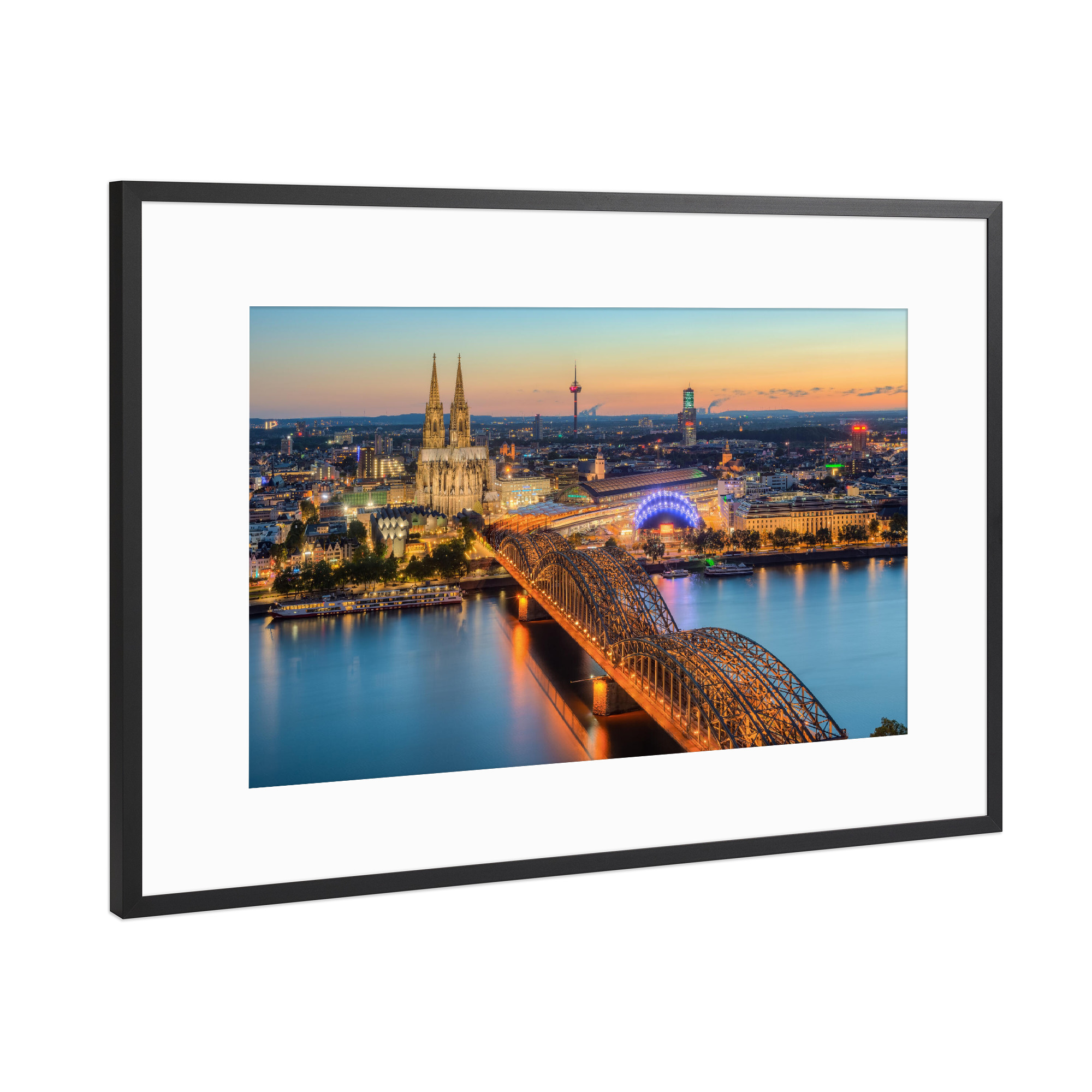 Poster mit Rahmen Schwarz (Metallic) "Blick über Köln am Abend" artboxONE - Städte,Städte / Köln,Reise,Architektur