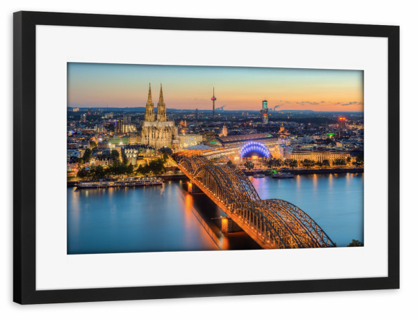 Poster mit Rahmen schwarz "Blick über Köln am Abend" artboxONE - Städte,Städte / Köln,Reise,Architektur