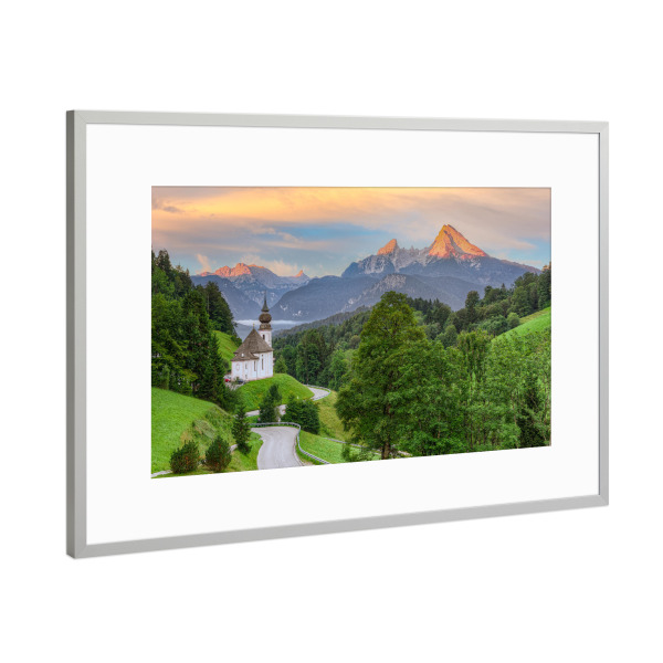 Poster mit Rahmen Silber "Maria Gern und Watzmann" artboxONE - Natur,Reise,Reise / Länder