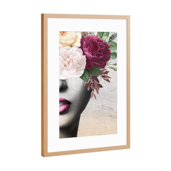Poster mit Rahmen Kupfer "Pink Lipstick Girl" artboxONE - Floral,Menschen - Flower,Woman,Floral,Texture,Collage,Female,Frau,Blumen,Flowers