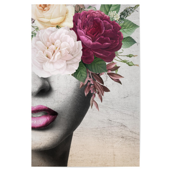 Poster "Pink Lipstick Girl" artboxONE - Floral,Menschen - Flower,Woman,Floral,Texture,Collage,Female,Frau,Blumen,Flowers