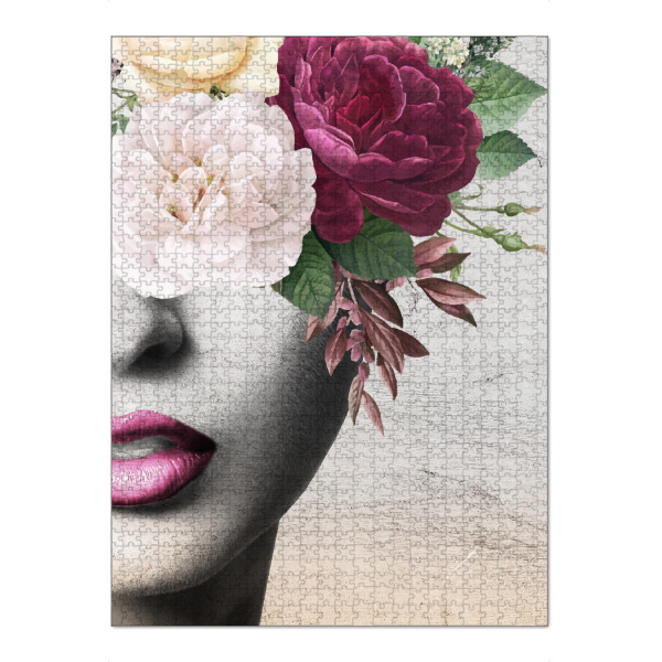 Puzzle Ravensburger "Pink Lipstick Girl" artboxONE - Floral,Menschen - Flower,Woman,Floral,Texture,Collage,Female,Frau,Blumen,Flowers - Bild flower