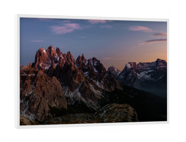 Poster mit weißem Rahmen "Cadini di Misurina at dusk" artboxONE - Natur,Reise