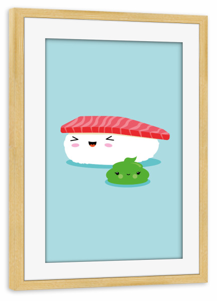Poster mit Rahmen kiefer "Sushi-Freunde Nigiri und Wasabi" artboxONE - Für Kinder,Essen & Trinken