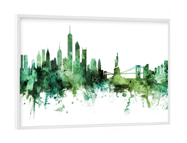 Poster mit weißem Rahmen "New York Skyline Green" artboxONE - Städte,Städte / New York