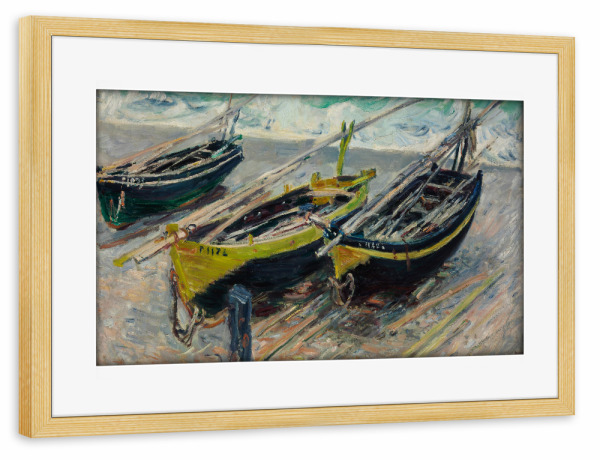 Poster mit Rahmen kiefer "Drei Fischerboote - Claude Monet" artboxONE - Natur,Reise,Reise / Strand und Meer,Reise / Länder