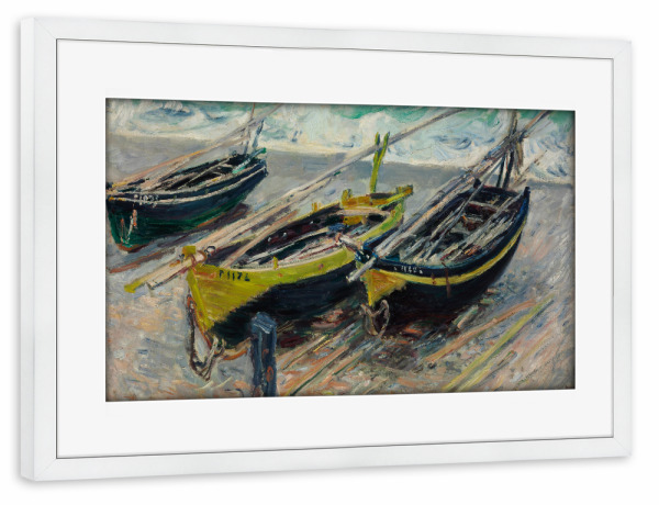 Poster mit Rahmen weiß "Drei Fischerboote - Claude Monet" artboxONE - Natur,Reise,Reise / Strand und Meer,Reise / Länder