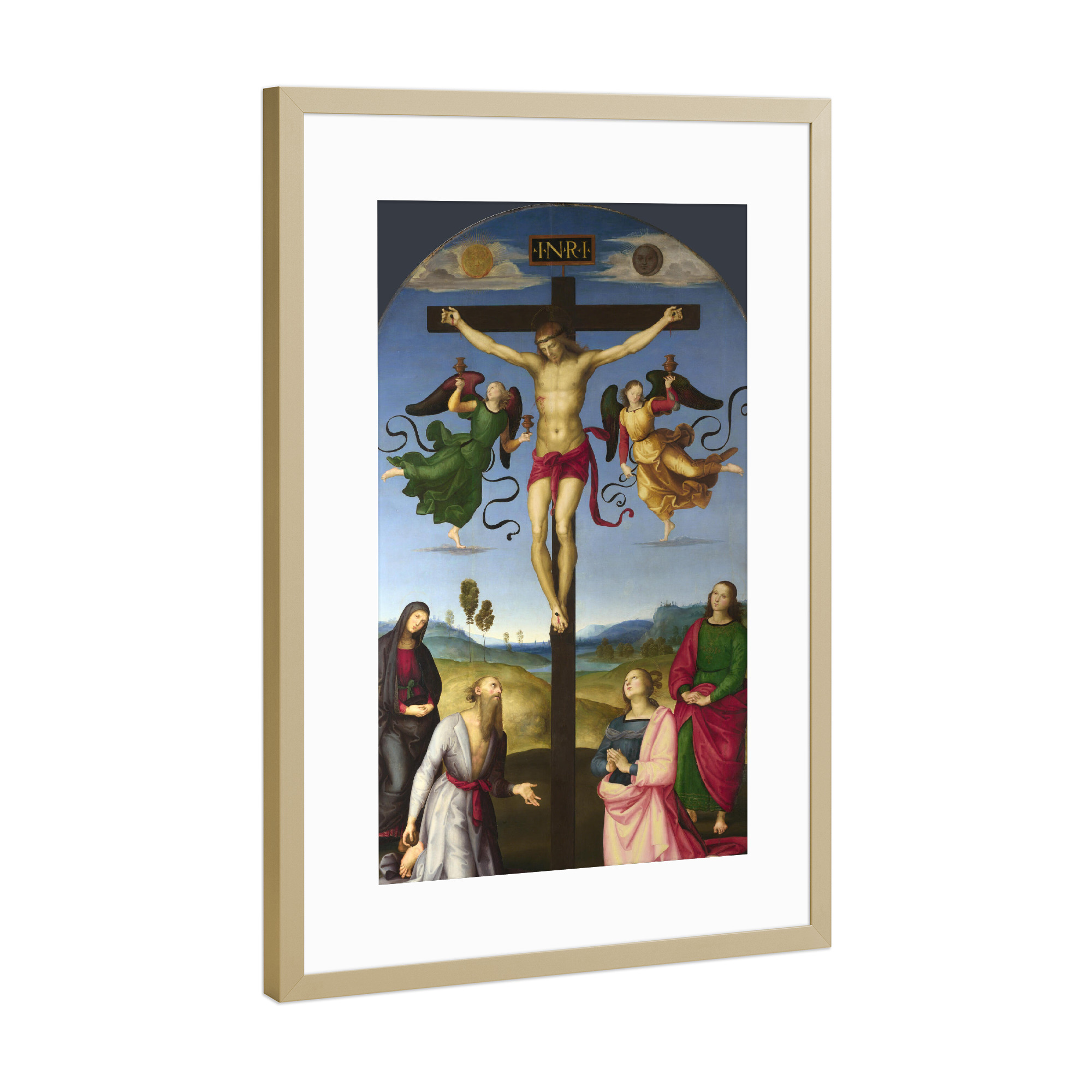 Poster mit Rahmen Gold "Die Kreuzigung Christi mit Madonna" artboxONE - Natur,Menschen