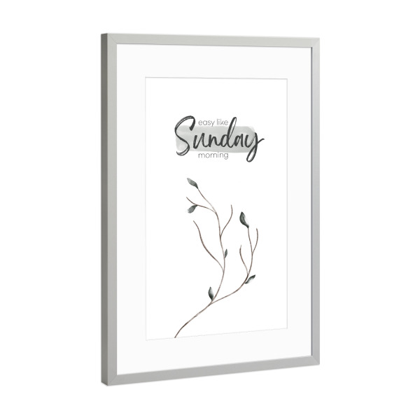 Poster mit Rahmen Silber "Sonntag | Easy like Sunday morning" artboxONE - Typografie,Floral