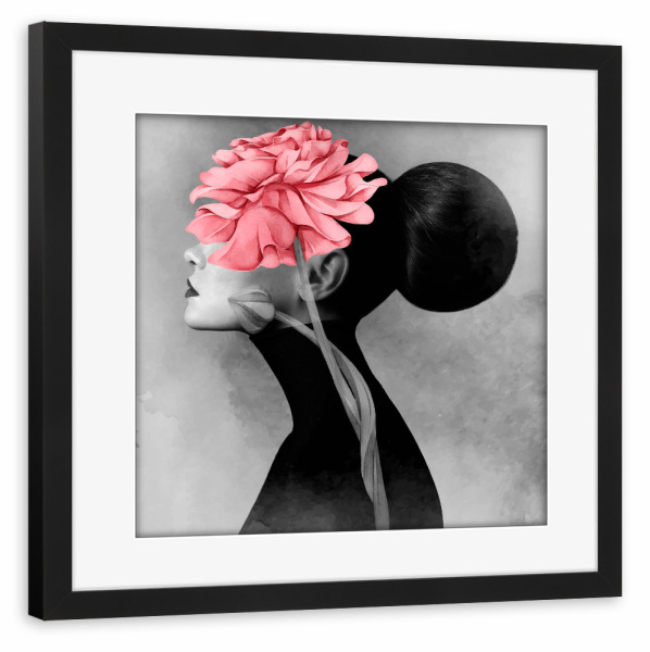 Poster mit Rahmen schwarz "Girl on Flower" artboxONE - Floral,Menschen - Woman,Girl,Flower,Rose,Collage,Floral,Frau,Female,Blume