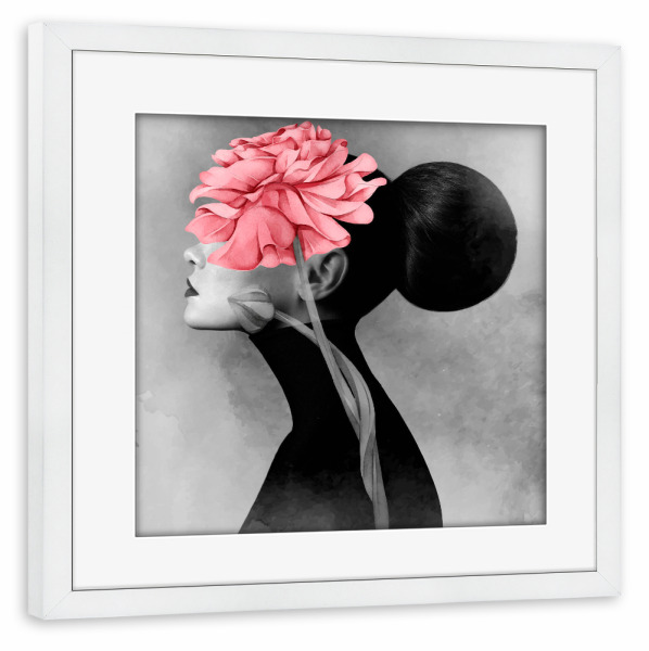 Poster mit Rahmen weiß "Girl on Flower" artboxONE - Floral,Menschen - Woman,Girl,Flower,Rose,Collage,Floral,Frau,Female,Blume