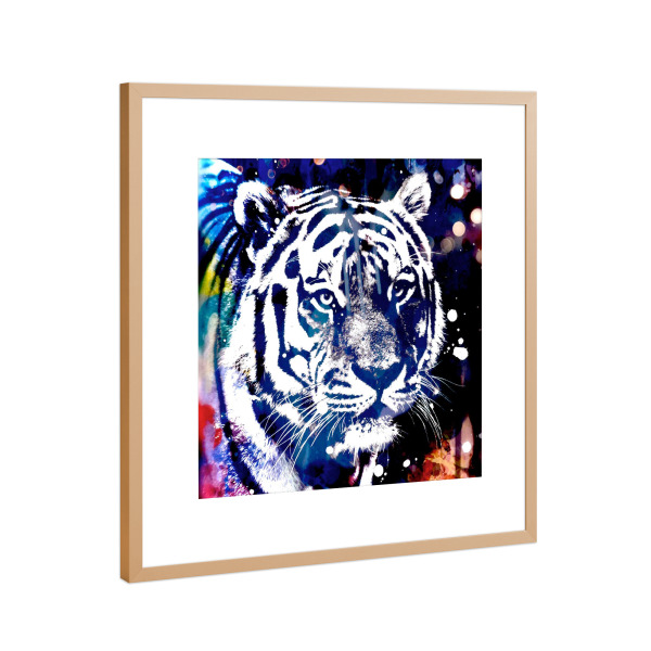 Poster mit Rahmen Kupfer "Pop Art Tiger Blue" artboxONE - Tiere,Abstrakt