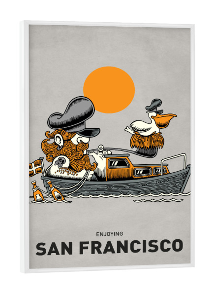 Poster mit weißem Rahmen "San Francisco Pelican Ship" artboxONE - Reise,Streetart,Städte / San Francisco,Lustig