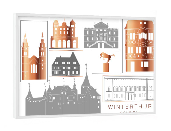 Poster mit weißem Rahmen "Winterthur skyline copper" artboxONE - Städte,Reise,Architektur