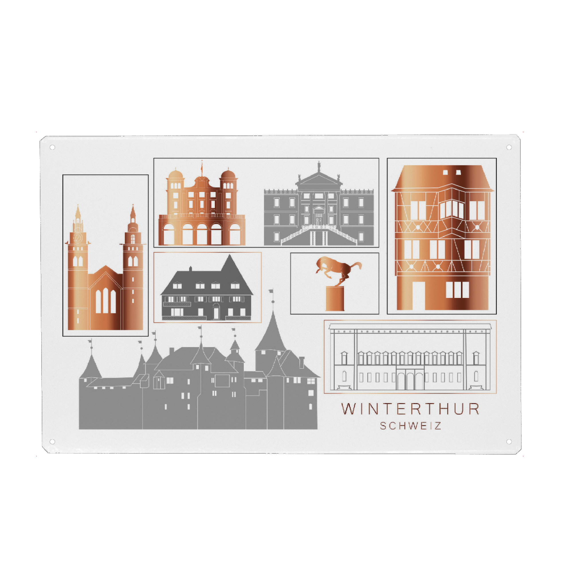 Holzbild "Winterthur skyline copper" artboxONE - Städte,Reise,Architektur