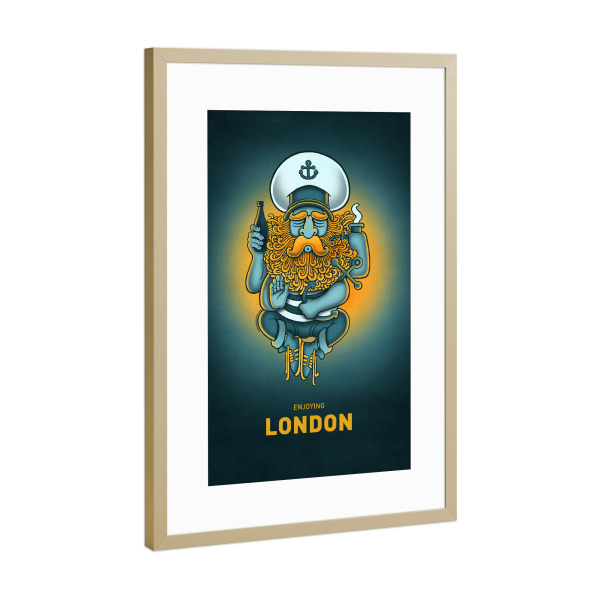Poster mit Rahmen Gold "London Sailorgod" artboxONE - Städte,Städte / London,Streetart
