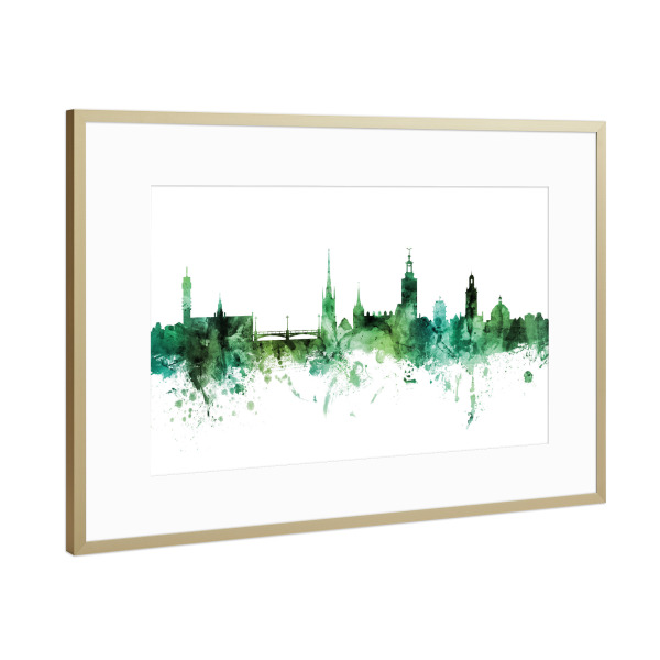 Poster mit Rahmen Gold "Stockholm Sweden Skyline Green" artboxONE - Städte,Städte / Stockholm