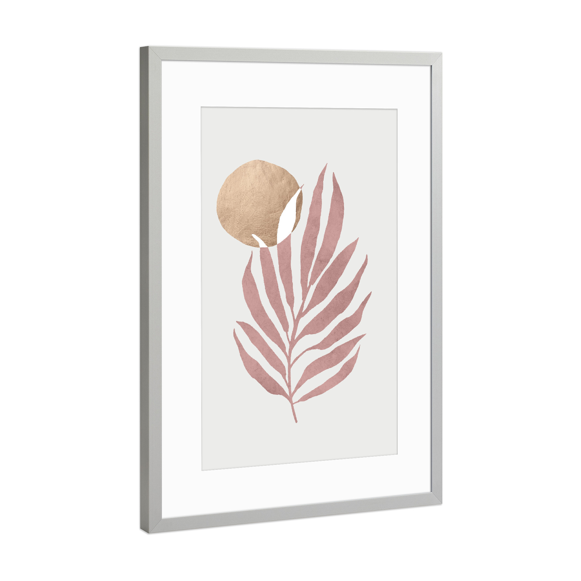 Poster mit Rahmen Silber "ROSE Tropisch" artboxONE - Natur,Abstrakt - Abstract,Abstrakt,Floral,Leaf,Blatt,Sonne,Sun,Colorful,Bunt