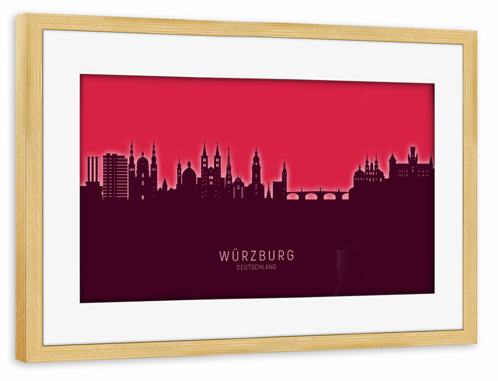 Poster mit Rahmen kiefer "Würzburg Germany Skyline Dark Red" artboxONE - Städte