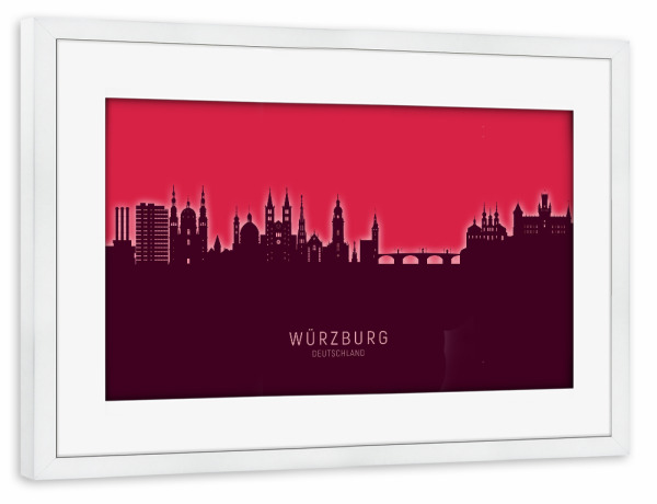 Poster mit Rahmen weiß "Würzburg Germany Skyline Dark Red" artboxONE - Städte