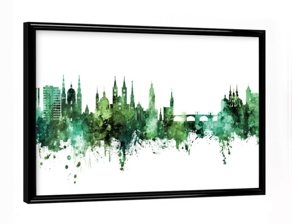 Poster mit schwarzem Rahmen "Würzburg Germany Skyline Green" artboxONE - Städte