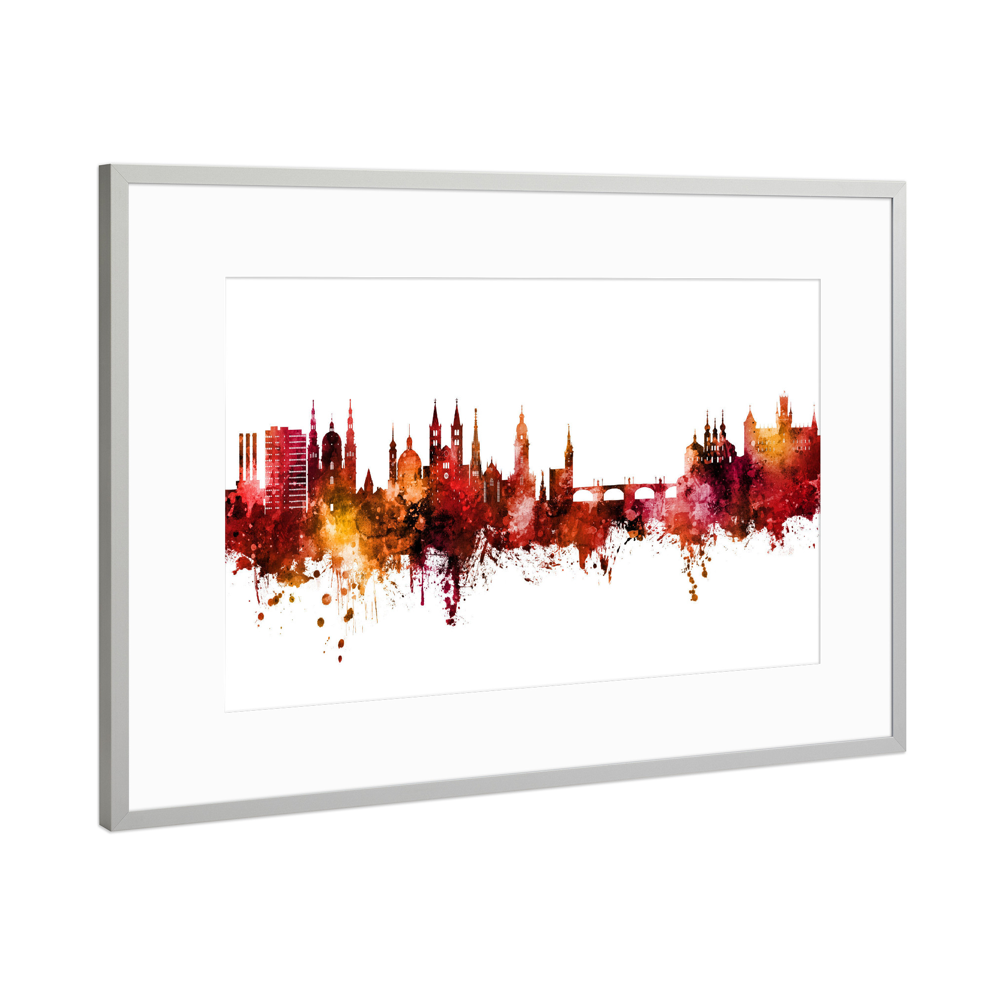 Poster mit Rahmen Silber "Würzburg Germany Skyline Red" artboxONE - Städte